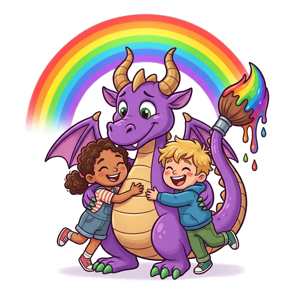 El Drac Artcai abraçant nens